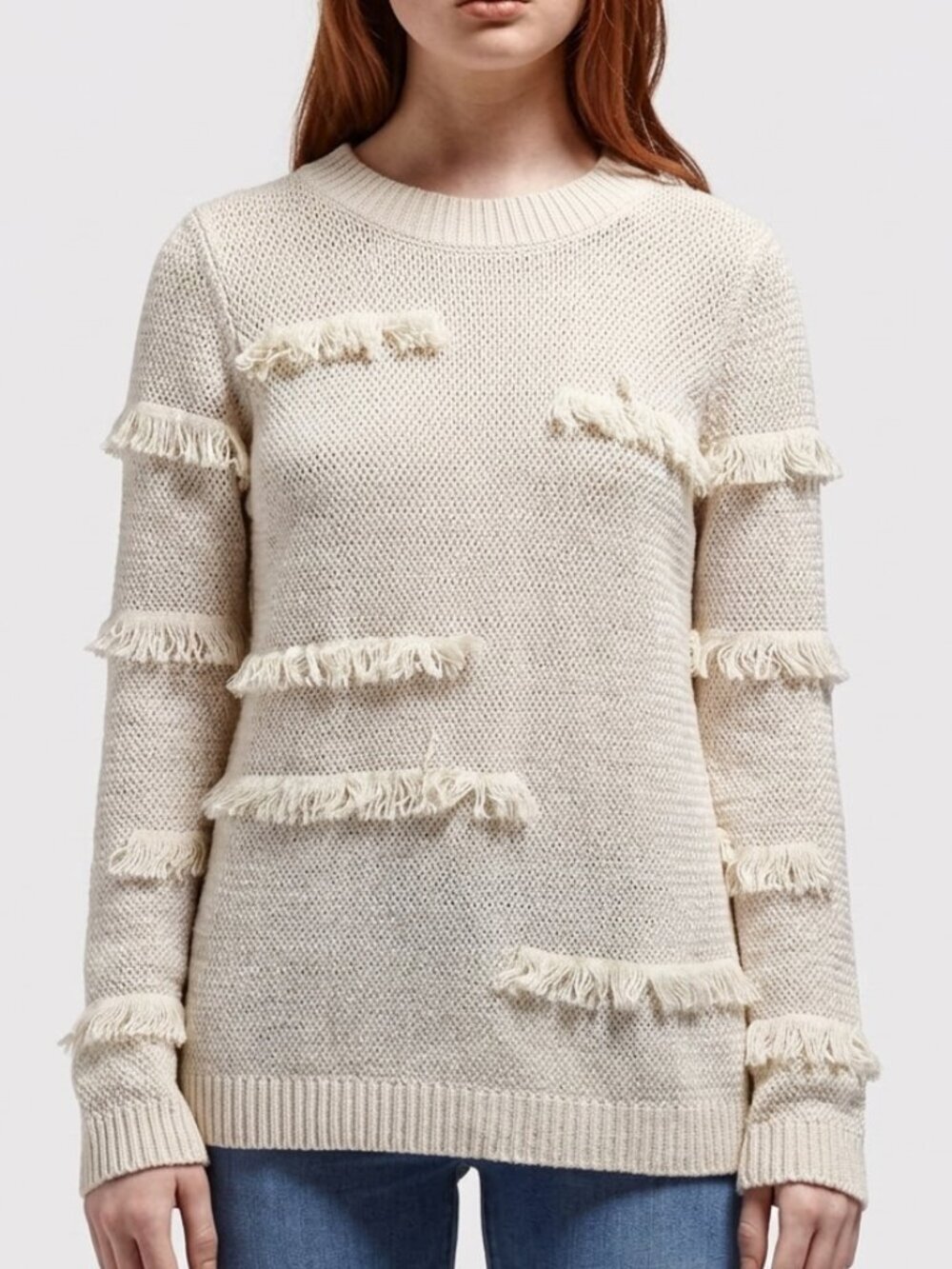 LOFT Cream Fringe Sweater